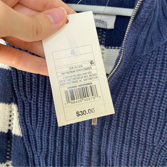 Quarter Zip Collared Pullover Sweater Blue White Stripe Universal Thread Sz S - Picture 3 of 9